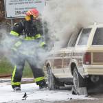Fire crews responded to a car fire at the Penticton landfill Tuesday afternoon. Mark Brett/Western News