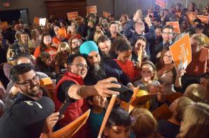 Jagmeet Singh, the leader of the NDP, is returning to Penticton once again to a rally for the local candidate, on April 27. Singh has brought his campaign to the riding in both previous elections, as pictured here. (Brennan Phillips - Western News)
