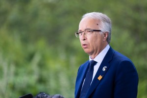 Leader of the Conservative Party of B.C. John Rustad at a press conference in June.