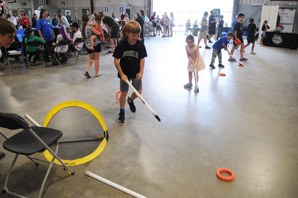 Kids tryout ringette with the Chilliwack Ringette Club during the 153rd annual Chilliwack Fair at Chilliwack Heritage Park on Saturday, Aug. 9, 2025.