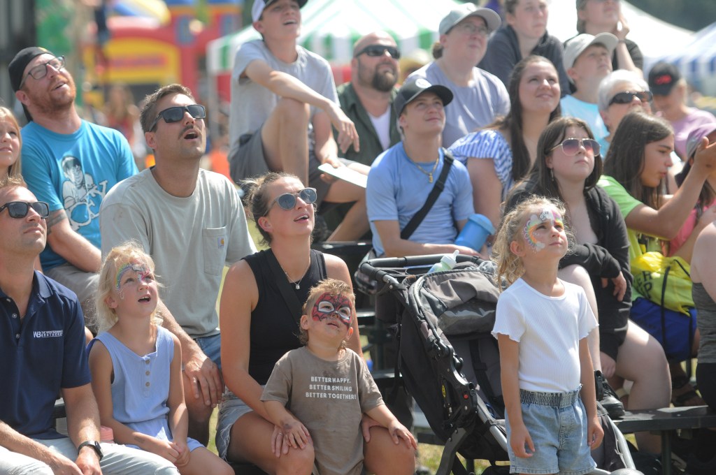 Folks watch the Extreme Loggers show during the 153rd annual Chilliwack Fair at Chilliwack Heritage Park on Saturday, Aug. 9, 2025.