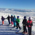 Members of the 12 and under squad of the Smithers Ski and Snowboard club get ready for a training session on Hudson Bay Mountain. (Submitted photo/Black Press Media files)