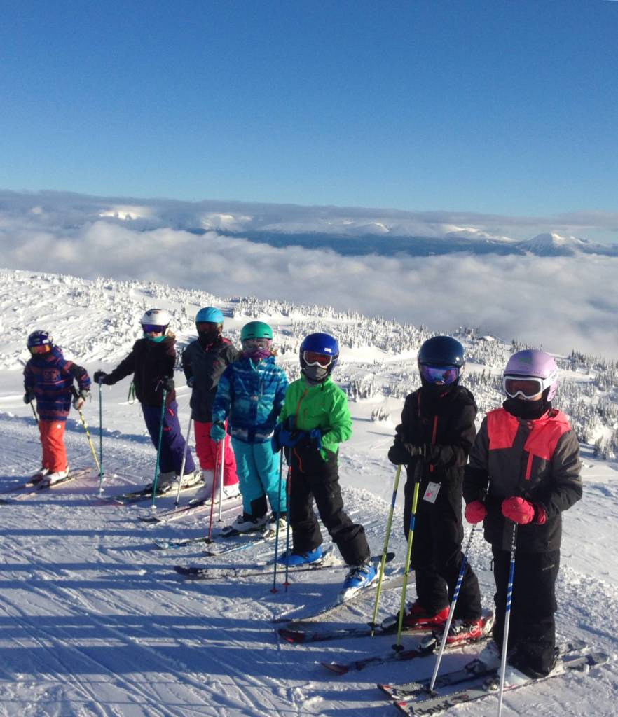 Members of the 12 and under squad of the Smithers Ski and Snowboard club get ready for a training session on Hudson Bay Mountain. (Submitted photo/Black Press Media files)