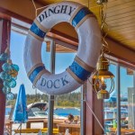 A Dinghy Dock lifesaver ring hangs at the ready should a patron goes overboard.