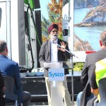 Harjit Sajjan, Canada's emergency preparedness minister, at a Sept. 5 announcement on food distribution company Sysco's first electric trucks in Canada operating out of Langford.