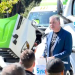 Sysco's B.C. region president Bill Harasymchuk at a Sept. 5 announcement on the food distribution company's first electric trucks in Canada operating out of Langford.