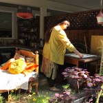 Carly Stefanowich at her patio workspace.