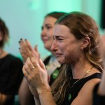 BC Green Party supporters show their emotion and support as Sonia Furstenau loses her seat to NDP candidate Grace Lore. BC Green Party headquarters at the Delta Hotels Victoria Ocean Pointe Resort in Victoria, B.C., Canada.