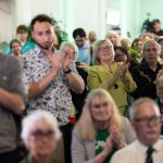 BC Green Party supporters show their emotion and support as Sonia Furstenau loses her seat to NDP candidate Grace Lore. BC Green Party headquarters at the Delta Hotels Victoria Ocean Pointe Resort in Victoria, B.C., Canada.