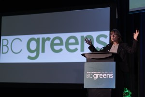 B.C. Green Party Leader Sonia Furstenau concedes to B.C. NDP candidate Grace Lore on Saturday, Oct. 19, 2024 at headquarters at the Delta Hotels Victoria Ocean Pointe Resort in Victoria, B.C., Canada.