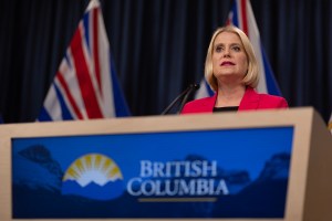 Minister of Education and Child Care Lisa Beare speaks to the press at the Legislature where she spoke to appointing a special advisor to help the Greater Victoria School District create a new school safety plan. (Arnold Lim / Victoria News)