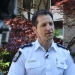 Saanich PD's Insp. Damian Kowalewich speaks to press about the Tim Hortons viral video. Ben Fenlon/Saanich News