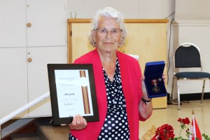 Lillie Ganske, 92, was given the prestigious Sovereign's Medal for Volunteers at the Enderby Seniors Complex Wednesday, June 25, 2025.