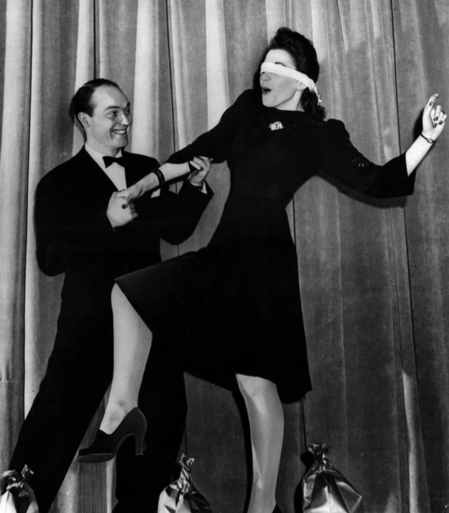 In 1942, Ralph Edwards, host of the radio program Truth of Consequences, led a blindfolded contestant over paper bags filled with water. In 1950, a community in New Mexico changed its name to Truth or Consequences, in honour of this show.