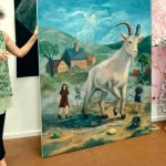 Destanne Norris (left) with her painting and aj jaeger.