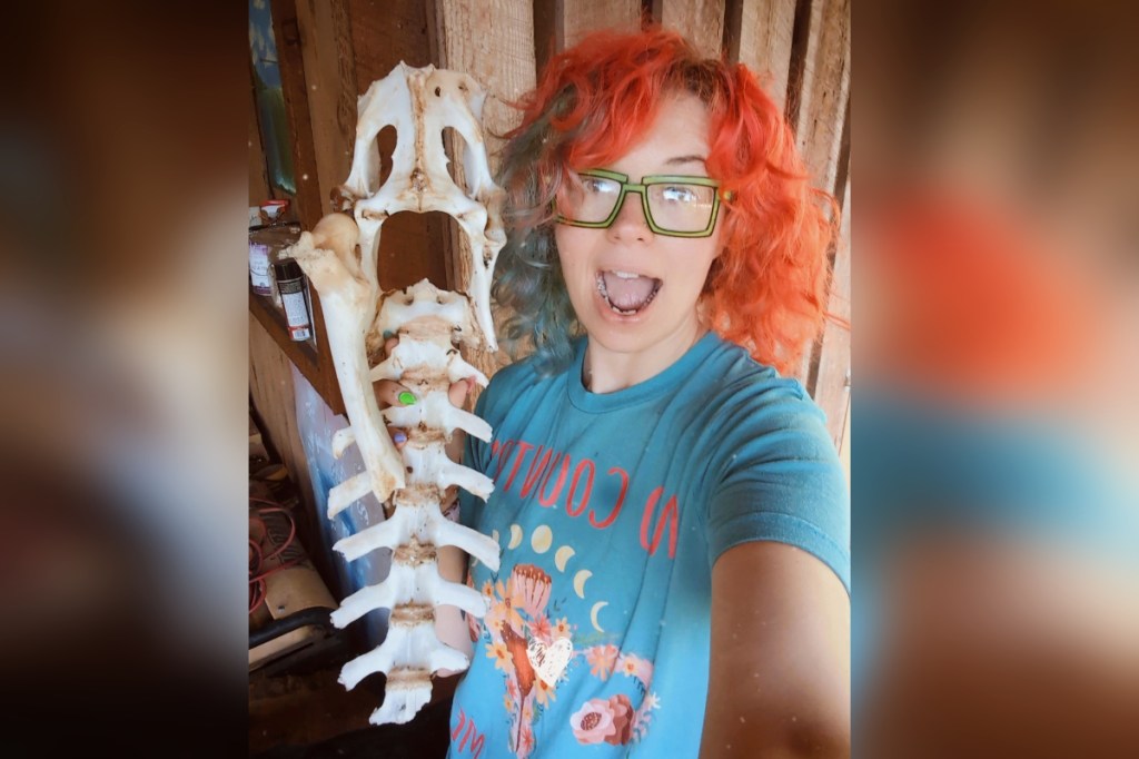 Malakwa artist Isabell Weitman shows off one her bony finds that will eventually get transformed into a unique work of art.