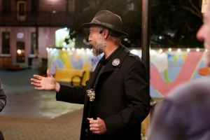 Chris Adams shares some of Victoria’s darker tales during a Ghostly Walks tour through downtown.