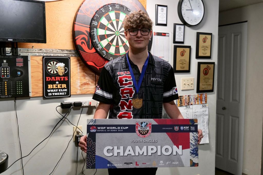 Peyton Hammond, a Grade-12 student from Belmont Secondary School claimed the 2025 World Darts Federation World Cup Youth Singles title.
