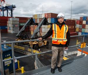 Ben Pandher, DP World Prince Rupert’s Manager of Health, Safety and Environment. His team is responsible for risk reduction and improvement, taking a proactive approach to eliminating or minimizing risks that make the workplace unsafe or harm the environment.