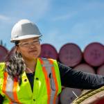 Brianna is a construction monitor on the Coastal GasLink project, reporting back to her community about what she sees along the project route, and ensuring that her community’s perspective is integrated. Photo courtesy CGL