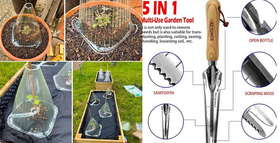 Seedling covers and multi-purpose garden knives are a must have for gardening season.