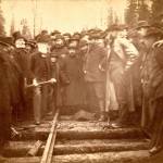Sir Donald A. Smith drives the Last Spike at Craigellachie on Nov. 7, 1885. (City of Vancouver Archives)