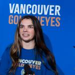 Vancouver Goldeneyes, defender, Mellissa Channell-Watkins, speaking to the media after the Goldeneyes revealed its new team name and logo in an event at a Cactus Club in Vancouver on Thursday, Nov. 6. (Anna Burns/Surrey Now-Leader)