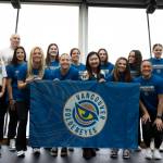 Vancouver Goldeneyes pose for a photo alongside B.C.&rsquo;s minister of sport, Anne Kang, at the team name and logo reveal event at a Cactus Club in Vancouver on Thursday, Nov. 6. (Anna Burns/Surrey Now-Leader)