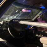A fence post came dangerously close to killing the driver of a truck Nov. 1. (Alisha Mills photo)