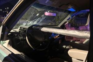 A fence post came dangerously close to killing the driver of a truck Nov. 1. (Alisha Mills photo)