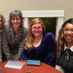 From left, Maple Ridge writer Lynn Easton, Revelstoke writer Hilary Thorpe and Beyond Blue editors Christina Myers and Oga Nwobosi at a book launch in Vancouver. (Photo by Hazel Peet)