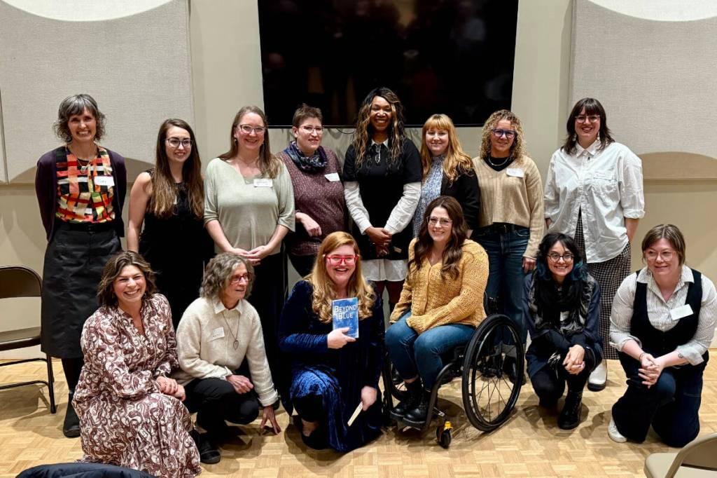 Revelstoke&rsquo;s Hilary Thorpe, top far left, with other contributors to Beyond Blue at a book launch in Vancouver. (Photo courtesy Oga Nwobosi)