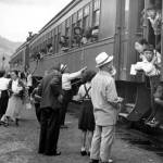 Japanese Canadians leaving Vancouver for the internment camps at Slocan, 1942. (Leonard Frank/Nikkei National Museum)