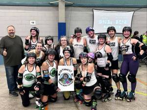 Members of the Northern Nomads, the Northwest BC Roller Derby League's travel team, pose together following their debut season. The team brings together skaters from Smithers, Terrace, Kitimat and Burns Lake. Supplied photo
