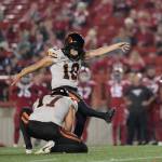 White Rock BC Lions kicker Sean Whyte vs. Calgary Stampeders during the Indigenous Celebration game at McMahon Stadium in Calgary, Alta., on Sept. 19. Whyte and five of his teammates have been named to the CFL&rsquo;s West Divison All-CFL team. (CFL photo)