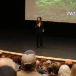 Biologist Amber Peters of the Valhalla Wilderness Society speaks at the Safe Haven: The Rainbow-Jordan Wilderness screening Oct. 10, 2025. (Evert Lindquist/Revelstoke Review)