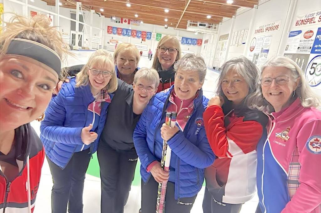 Scottish and Canadian players posed for a selfie. Six teams from Scotland played against six at the Langley Curling Centre. (Special to Langley Advance Times)