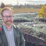 Niall McGarvey, Township Assistant Manager of Parks, Design, and Development explained how an oak tree from Vimy Ridge survived to be replanted in time for Remembrance Day, with landscaping that resembles the torn-up terrain of the battleground. (Dan Ferguson/Langley Advance Times)