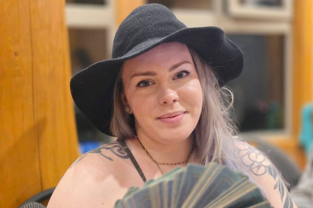 Walnut Grove resident Jessica Kendall prepared three custom &lsquo;spreads&rsquo; of Tarot cards for a full moon celebration at Derek Doubleday Arboretum. (Dan Ferguson/Langley Advance Times)