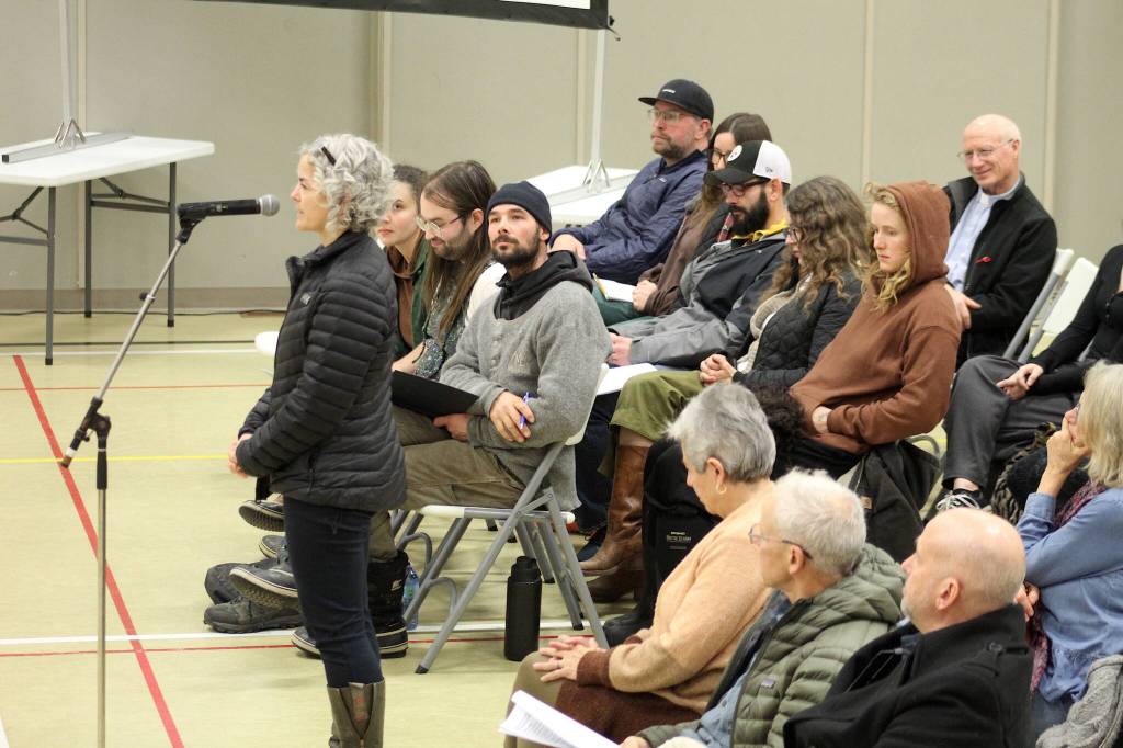 Dr. Jodi Preto stood to speak at the town hall-style meeting about the newly opened shelter, saying this is something much needed for the community. (Marisca Bakker/The Interior News)