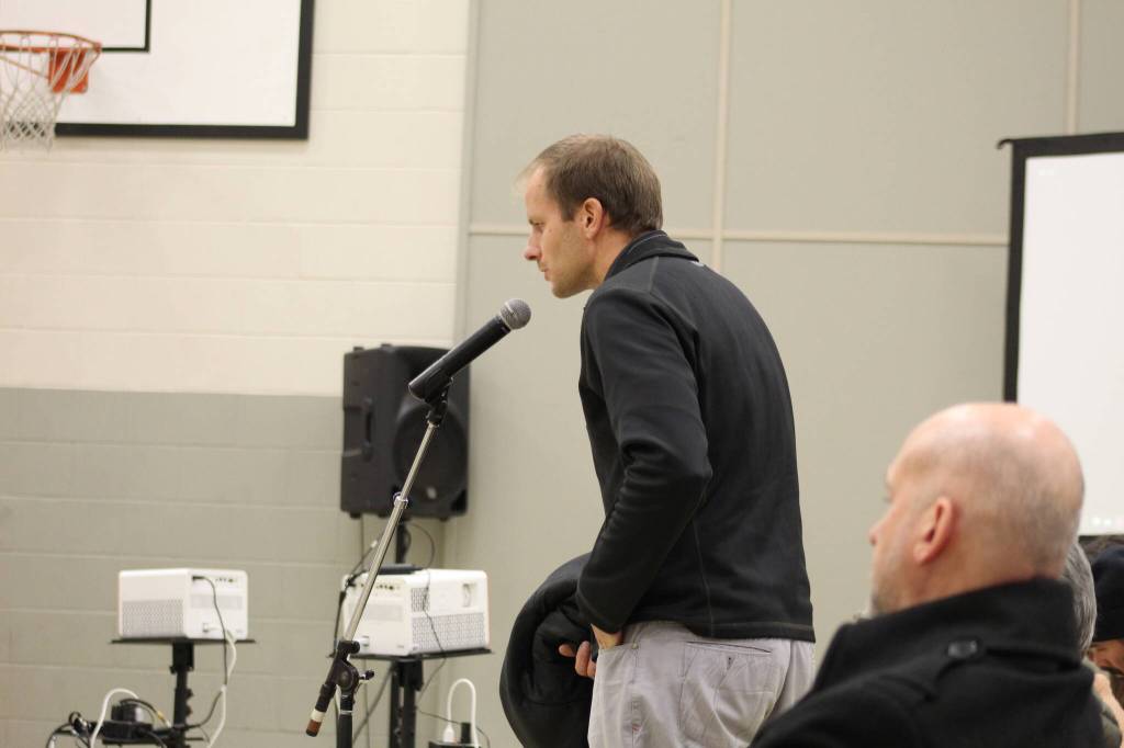 Dr. Matt Dyskstra stands in opposition to the new warming shelter on Third Avenue. (Marisca Bakker/The Interior News)