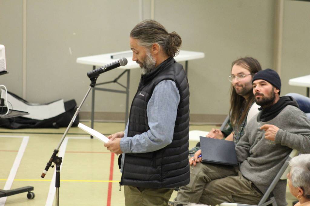 Smithers resident and local business owner Scott Marko speaks to Smithers council in opposition of the new shelter, saying there was no communication about it and the process to open it was too fast. (Marisca Bakker/The Interior News)