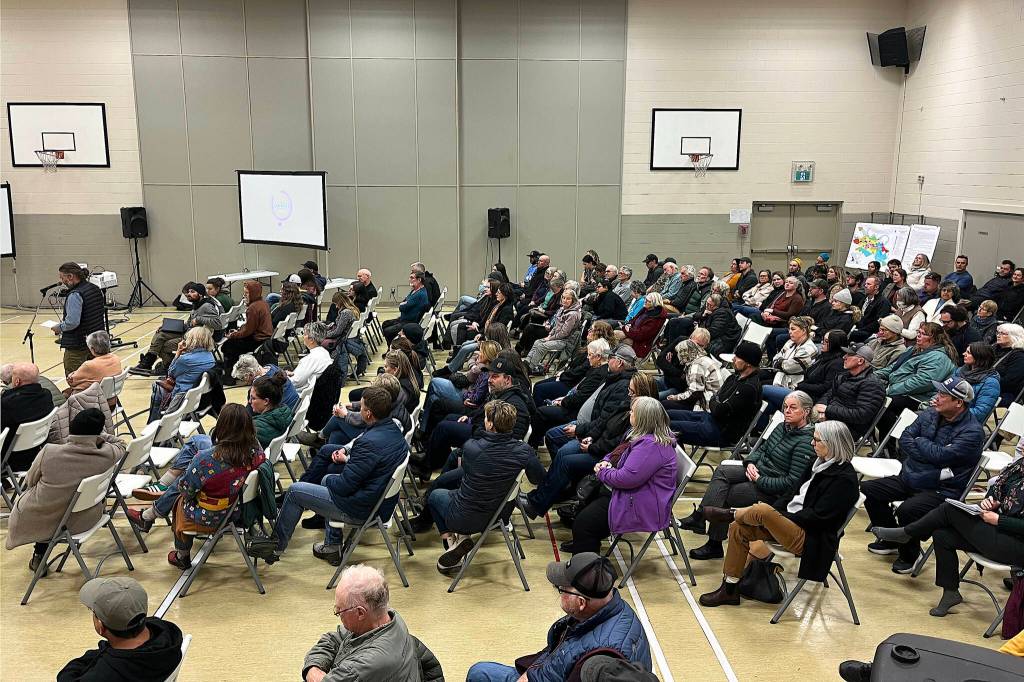 Approximately 100 people showed up to a town hall-style special meeting of Smithers council about the newly opened shelter. About half the people who stood to speak were in favour, while about half were opposed. (Marisca Bakker/The Interior News)