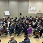 Approximately 100 people showed up to a town hall-style special meeting of Smithers council about the newly opened shelter. About half the people who stood to speak were in favour, while about half were opposed. (Marisca Bakker/The Interior News)