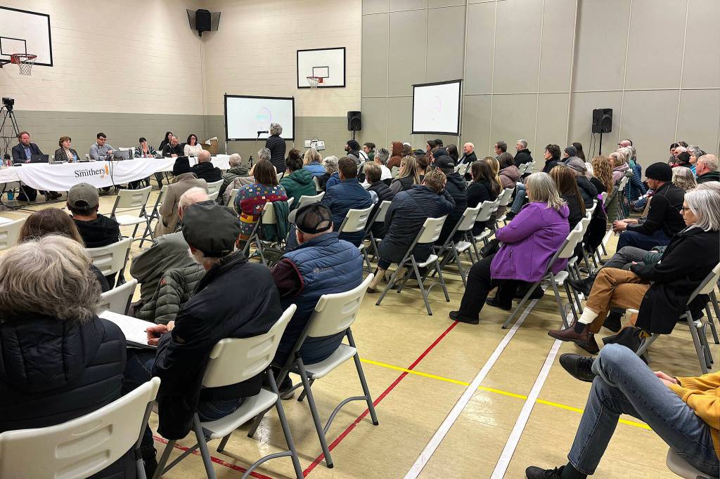 Approximately 100 people attended a town hall-style special meeting of Smithers council about the newly opened shelter. About half the people who stood to speak were in favour, while about half were opposed. (Marisca Bakker/The Interior News)