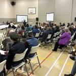 Approximately 100 people attended a town hall-style special meeting of Smithers council about the newly opened shelter. About half the people who stood to speak were in favour, while about half were opposed. (Marisca Bakker/The Interior News)