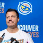 The Vancouver Goldeneyes head coach Brian Idalski talking to the media after the team revealed its new team name and logo in an event at a Cactus Club in Vancouver on Thursday, Nov. 6. (Anna Burns/Surrey Now-Leader)