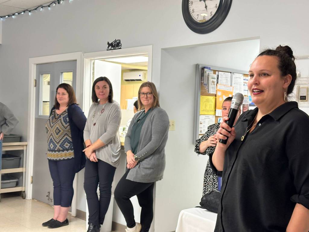 The Interim Health Services Administrator for Bulkley Valley and Stikine discussing the impact of the hospital auxiliary on both the hospital and the community, highlighting the significant role these volunteers play, and expressing gratitude towards them. (Contributed photo)