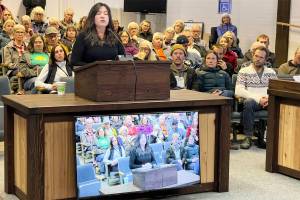 Bridgitte Pinchbeck speaks to Williams Lake city council on behalf of the Rick Hansen Foundation at the regular city council meeting on Nov. 18, 2025. (Ruth Lloyd / Williams Lake Tribune photo)