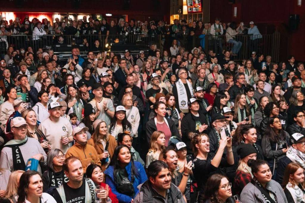 A sold-out crowd at the Hollywood Theatre in Vancouver on Nov. 20, 2025, for the Vancouver Rise FC celebration. (Vancouver Rise FC/ Facebook)